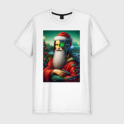 Футболка slim-fit Mona Lisa in Santa costume - cyberpunk, цвет: белый