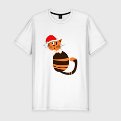 Мужская slim-футболка Рыжий кот в Новый год