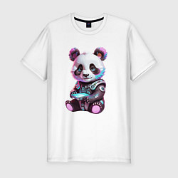 Футболка slim-fit Funny panda - cyberpunk, цвет: белый