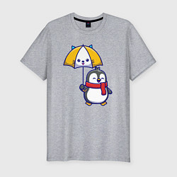 Футболка slim-fit Пингвинчик под зонтом, цвет: меланж