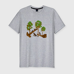 Мужская slim-футболка Медведи в сосновом лесу