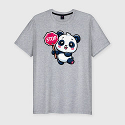 Футболка slim-fit Милая панда со знаком стоп, цвет: меланж