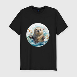 Футболка slim-fit Счастливая выдра, цвет: черный