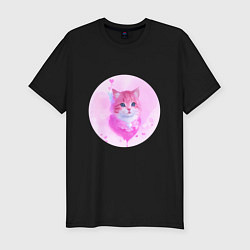 Футболка slim-fit Кошка с розовым сердечком, цвет: черный