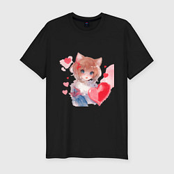 Футболка slim-fit Аниме девушка с красным сердечком, цвет: черный