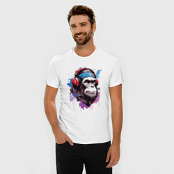 Футболка slim-fit Шимпанзе в наушниках, цвет: белый — фото 2