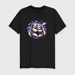 Мужская slim-футболка Ленивцы в космосе