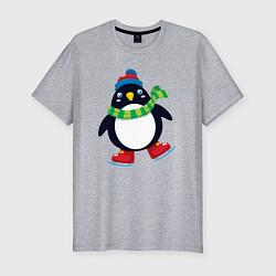 Футболка slim-fit Пингвин на коньках, цвет: меланж