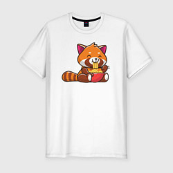 Мужская slim-футболка Красная панда ест лапшу