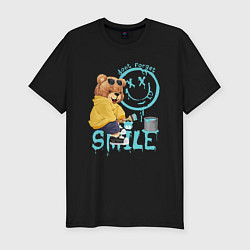 Мужская slim-футболка Плюшевый медведь и смайлик