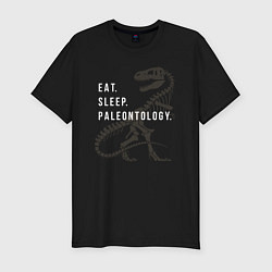 Футболка slim-fit Eat - sleep - paleontology, цвет: черный