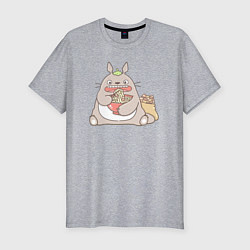 Футболка slim-fit Тоторо ест лапшу, цвет: меланж