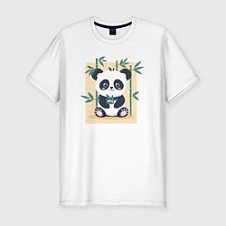 Футболка slim-fit Панда кушает бамбук, цвет: белый