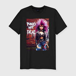 Футболка slim-fit Punks not dead - cool Barbie ai art, цвет: черный