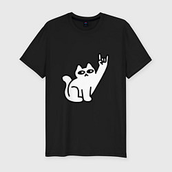 Мужская slim-футболка Рок кот мем