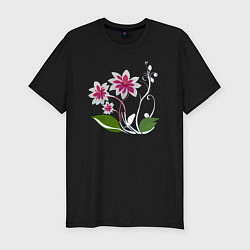 Футболка slim-fit Яркий цветок с жемчугом, цвет: черный