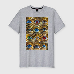 Мужская slim-футболка Глаза разноцветные из золота в стиле стимпанк
