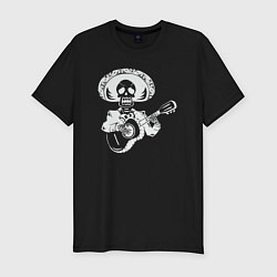 Футболка slim-fit Мексиканский скелет музыкант, цвет: черный
