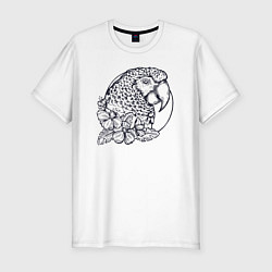 Футболка slim-fit Попугай и цветы, цвет: белый
