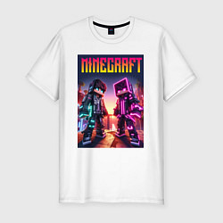 Мужская slim-футболка Minecraft - neon fantasy ai art