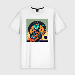 Мужская slim-футболка Кот с гитарой в стиле Дэвида Боуи