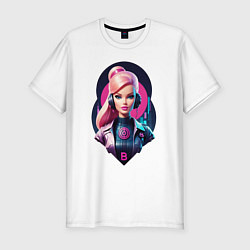 Футболка slim-fit Барби - cyberpunk ai art, цвет: белый