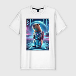 Мужская slim-футболка Космонавт Каппи в скафандре - нейросеть