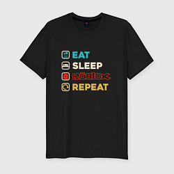 Футболка slim-fit Eat sleep roblox repeat art, цвет: черный