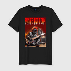 Футболка slim-fit Котяра гитарист - панк не умер, цвет: черный