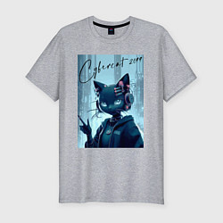 Футболка slim-fit Cybercat 2099 - ai art, цвет: меланж