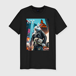 Мужская slim-футболка Cool hare with a skateboard - ai art