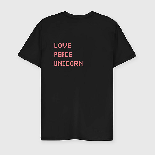 Мужская slim-футболка Love peace unicorn / Черный – фото 2