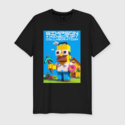 Мужская slim-футболка Homer Simpson and Minecraft - collaboration ai art