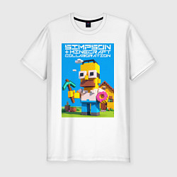 Мужская slim-футболка Homer Simpson and Minecraft - collaboration ai art