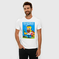 Футболка slim-fit Homer Simpson and Minecraft - collaboration ai art, цвет: белый — фото 2