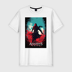 Мужская slim-футболка Assassins creed red blue abstract