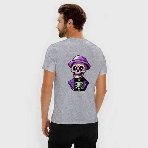 Мужская slim-футболка Скелет в фиолетовой шляпе / Меланж – фото 4