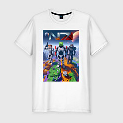 Мужская slim-футболка Mass effect and Minecraft - ai art collaboration