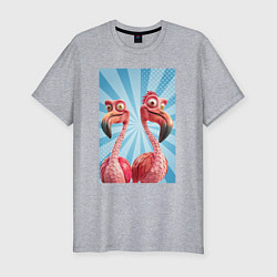 Мужская slim-футболка Два радостных фламинго
