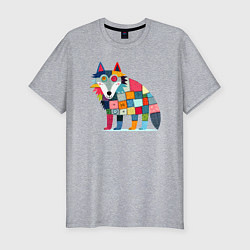 Мужская slim-футболка Funny wolf - patchwork ai art
