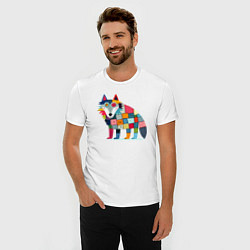 Футболка slim-fit Funny wolf - patchwork ai art, цвет: белый — фото 2