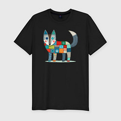 Футболка slim-fit Funny fox - patchwork ai art, цвет: черный