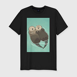 Мужская slim-футболка Выдры плавают