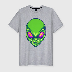 Мужская slim-футболка Голова зелёного пришельца