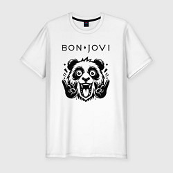 Футболка slim-fit Bon Jovi - rock panda, цвет: белый