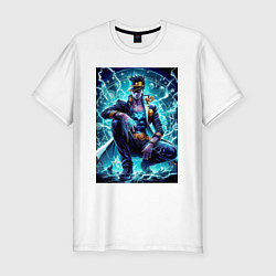 Футболка slim-fit Jotaro Kujo - neon glow ai art, цвет: белый