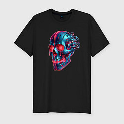 Мужская slim-футболка Metal cyber skull - ai art