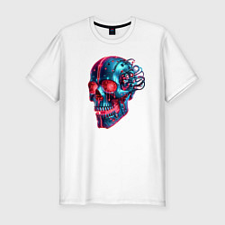 Футболка slim-fit Metal cyber skull - ai art, цвет: белый