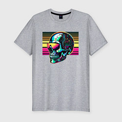 Мужская slim-футболка Cyber skull - fantasy ai art