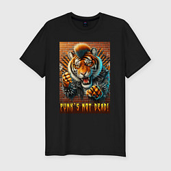 Мужская slim-футболка Punks not dead - motto tiger